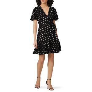 Jill Jill Stuart Black Floral Print V-Neck Wrap Short Sleeve‎ Mini Dress Size 14